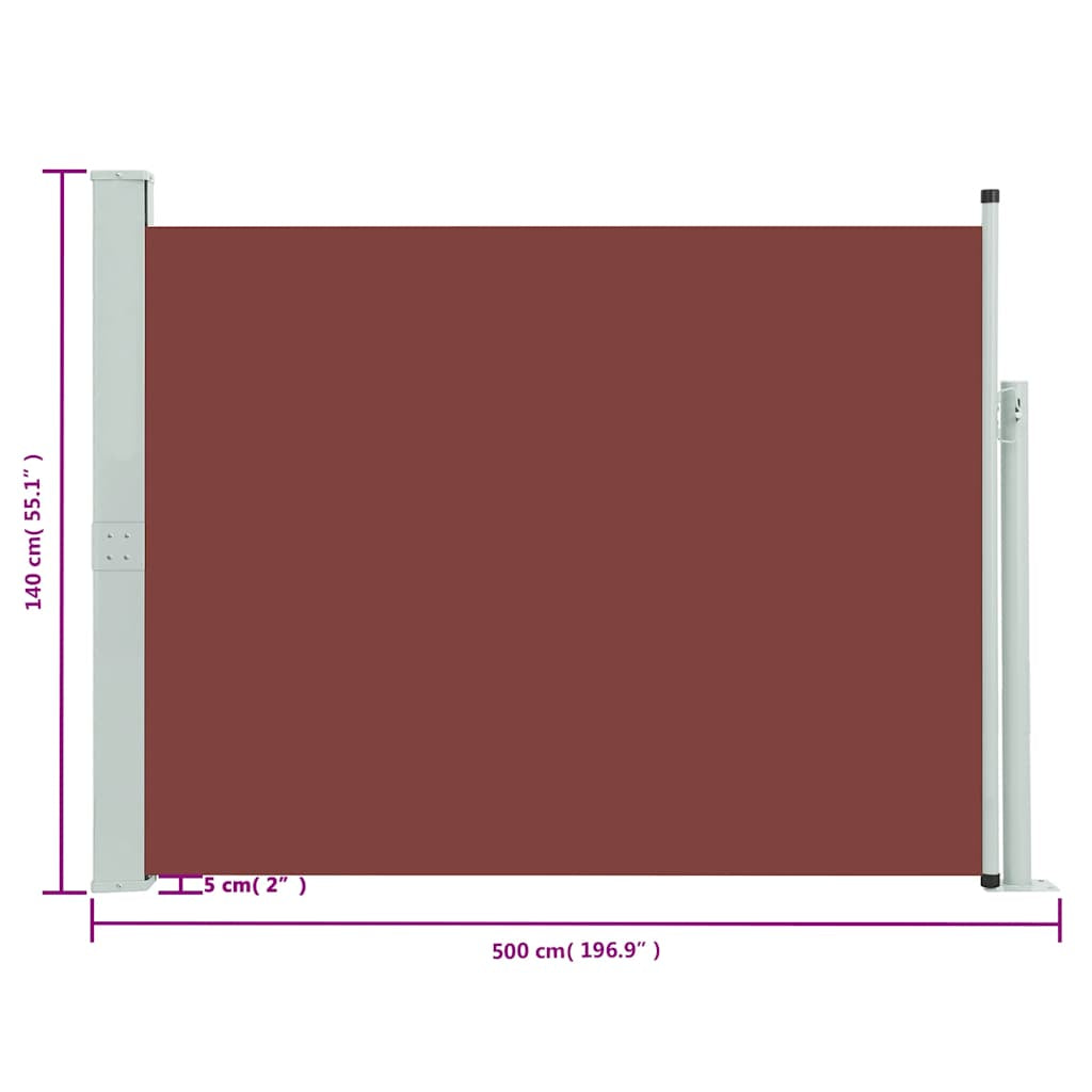 Vidaxl Toldo Lateral Retráctil De Jardín Marrón 140x500 Cm_2