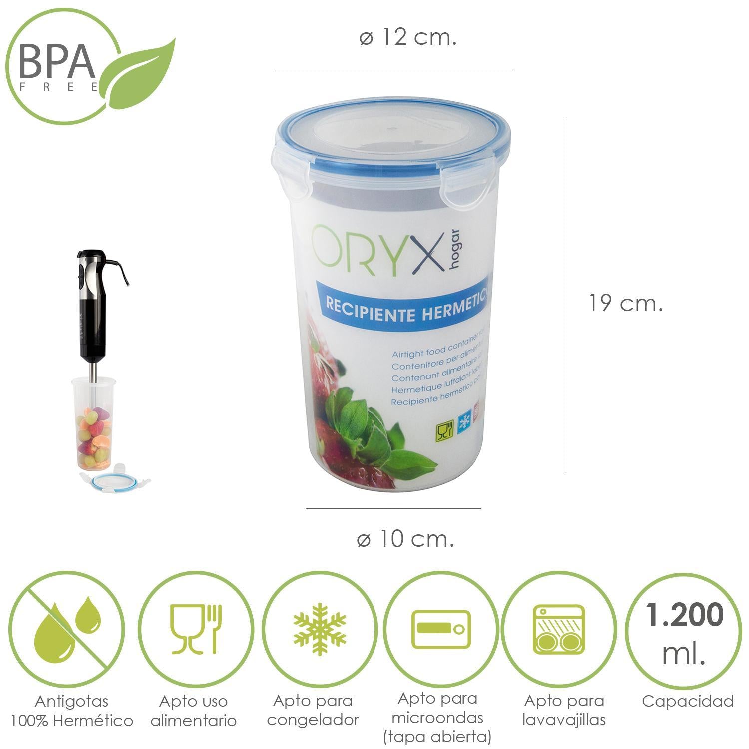 Recipiente Hermetico Plastico Redondo 1.200 Ml.  Ø 12 X 19 (alt.) Cm._0