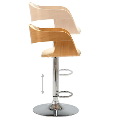Taburetes De Cocina 2 Uds Madera Curvada Cuero Sintético Crema_5