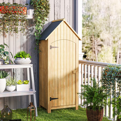 Outsunny Caseta Jardín Exterior De Madera 77,5x54,2x179,5 Cm 0,3 M² Con Estantes_3
