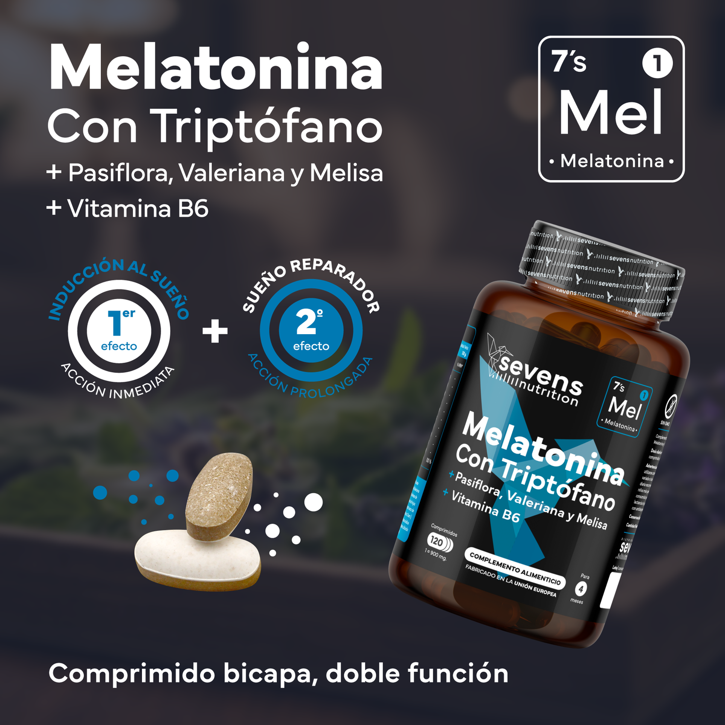Pack 2x Melatonina Con Triptófano Sevens Nutrition. Mejora El Sueño._1