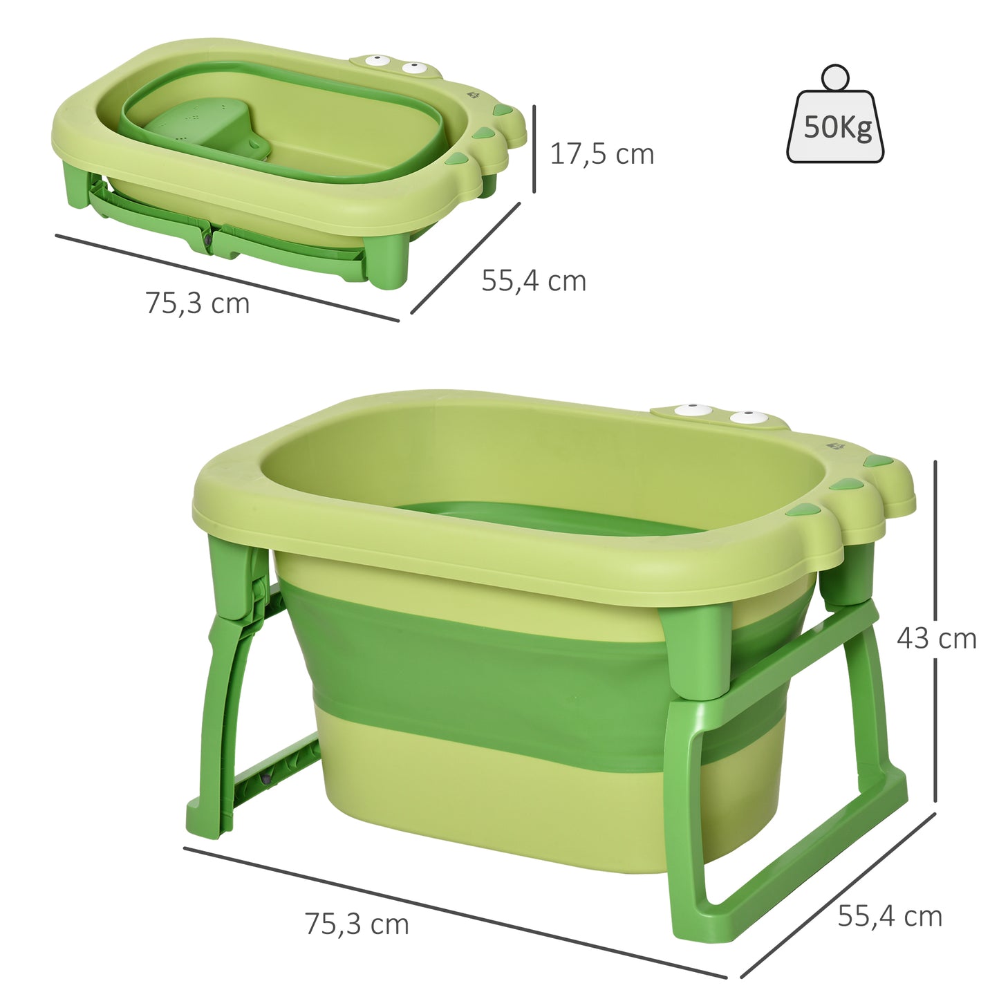 Homcom Bañera Plegable Para Bebé 0-6 Años Patas Antideslizantes 75,3x55,4x43 Cm_2