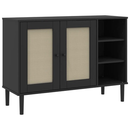 Aparador Senja Aspecto De Ratán Madera Pino Negro 112x40x80 Cm / Vetonek_1