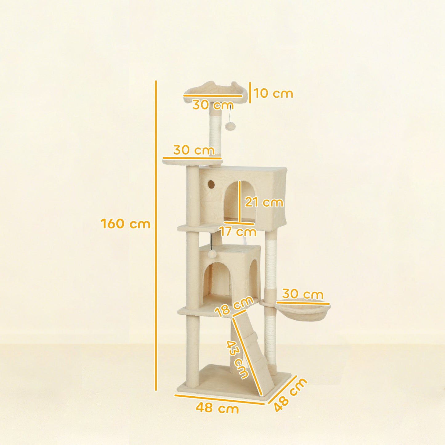 Pawhut Árbol Rascador Para Gatos 160 Cm Con Múltiples Plataformas Beige_2