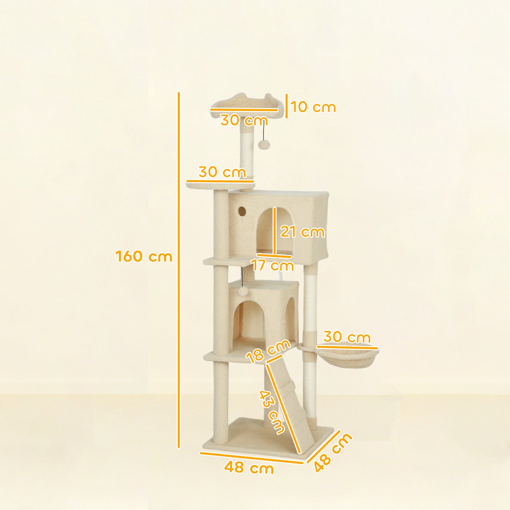 Pawhut Árbol Rascador Para Gatos 160 Cm Con Múltiples Plataformas Beige_2