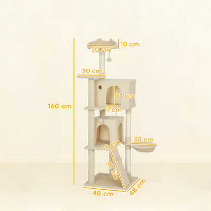 Pawhut Árbol Rascador Para Gatos 160 Cm Con Múltiples Plataformas Beige_2