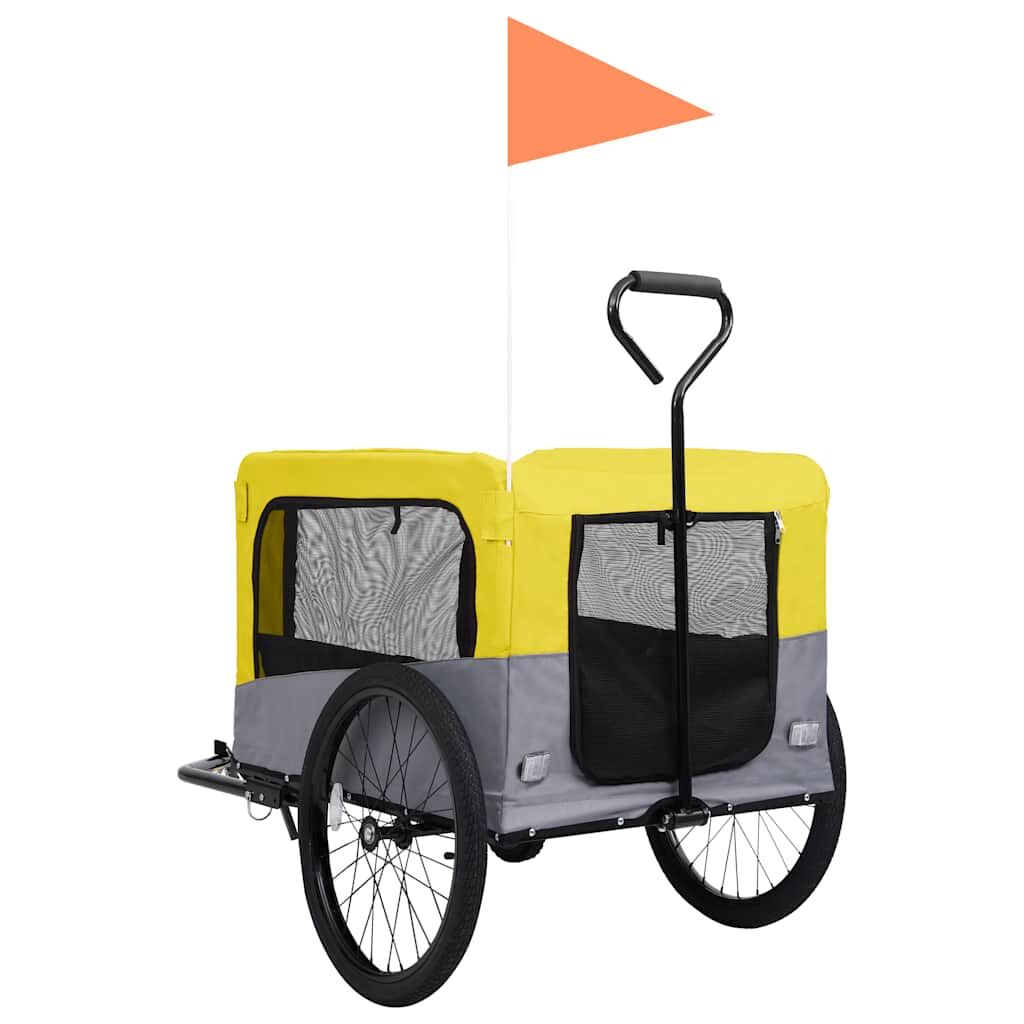 Vidaxl Remolque De Bicicleta Mascotas Cochecito 2 En 1 Amarillo Gris_4