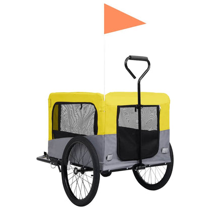 Vidaxl Remolque De Bicicleta Mascotas Cochecito 2 En 1 Amarillo Gris_4