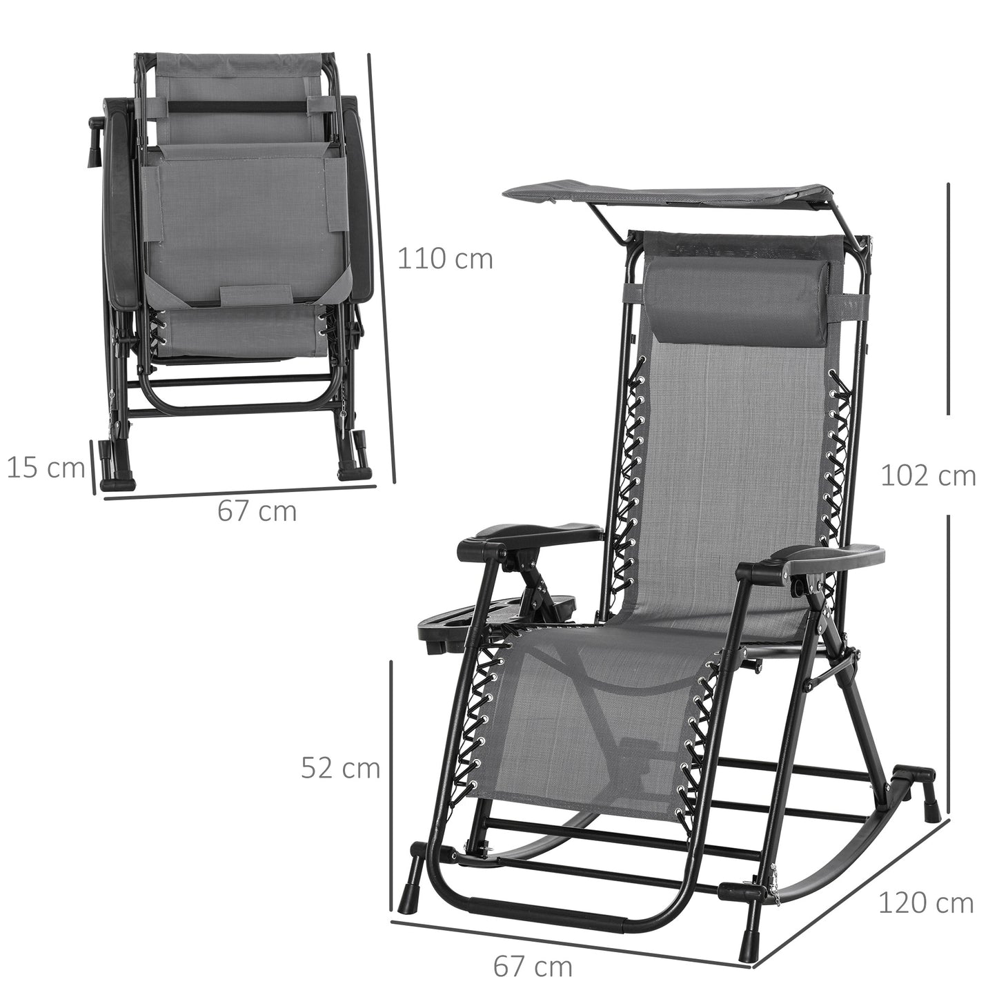 Outsunny Silla Mecedora De Jardín Plegable Con Techo Reposacabezas Extraíble_2