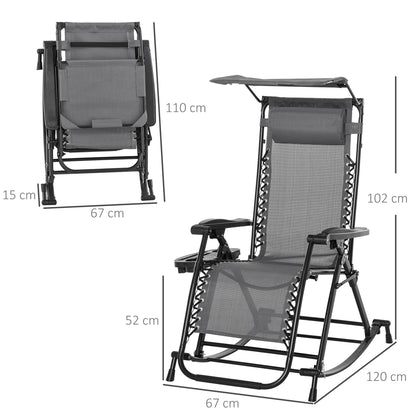 Outsunny Silla Mecedora De Jardín Plegable Con Techo Reposacabezas Extraíble_2