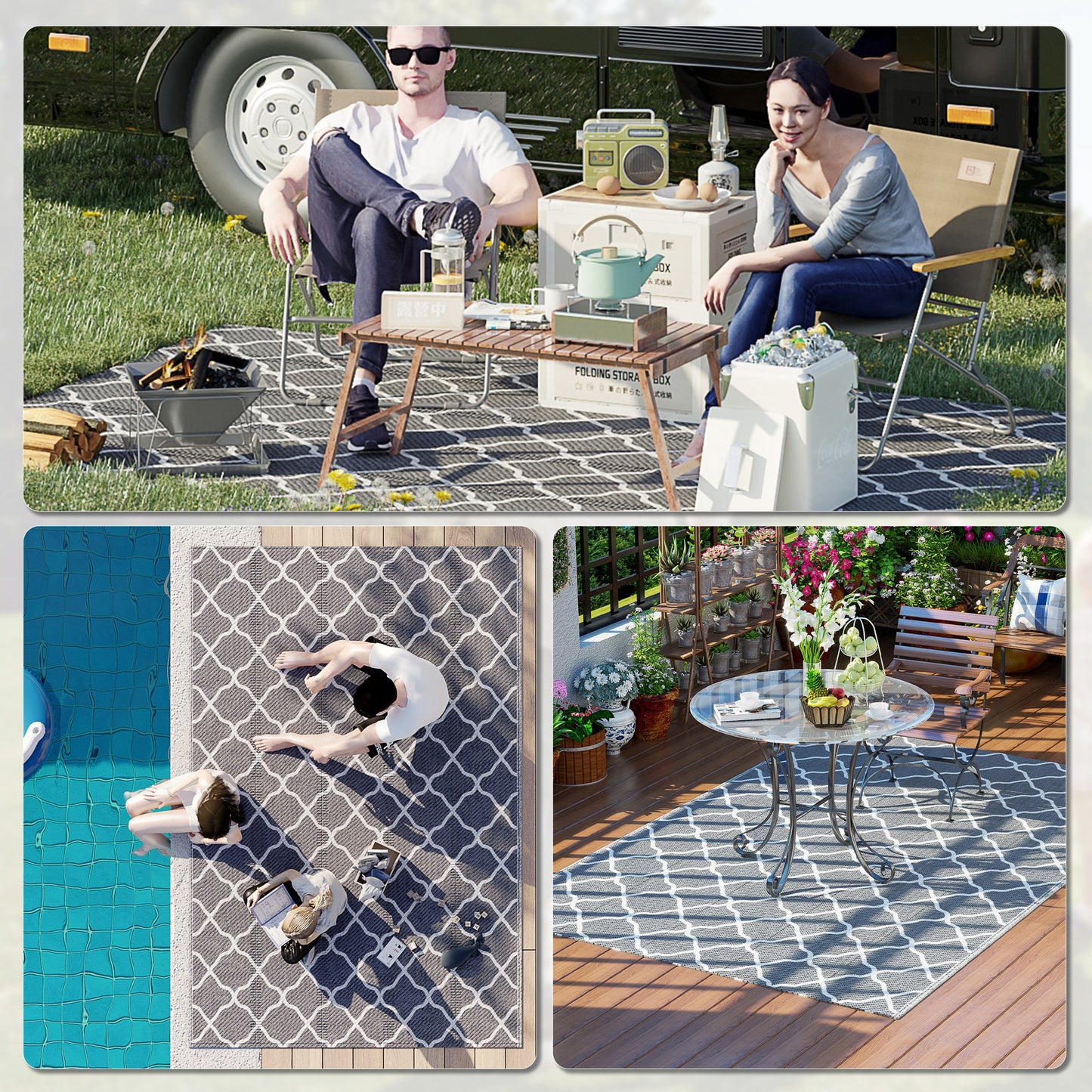 Outsunny Alfombra Exterior 182x274 Cm Reversible De Plástico Impermeable Gris_4