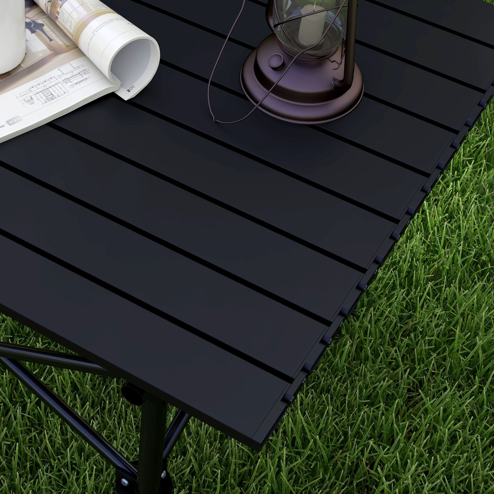 Outsunny Mesa De Camping Plegable Con Parte Superior Enrollable 52x52x52cm Negro_3
