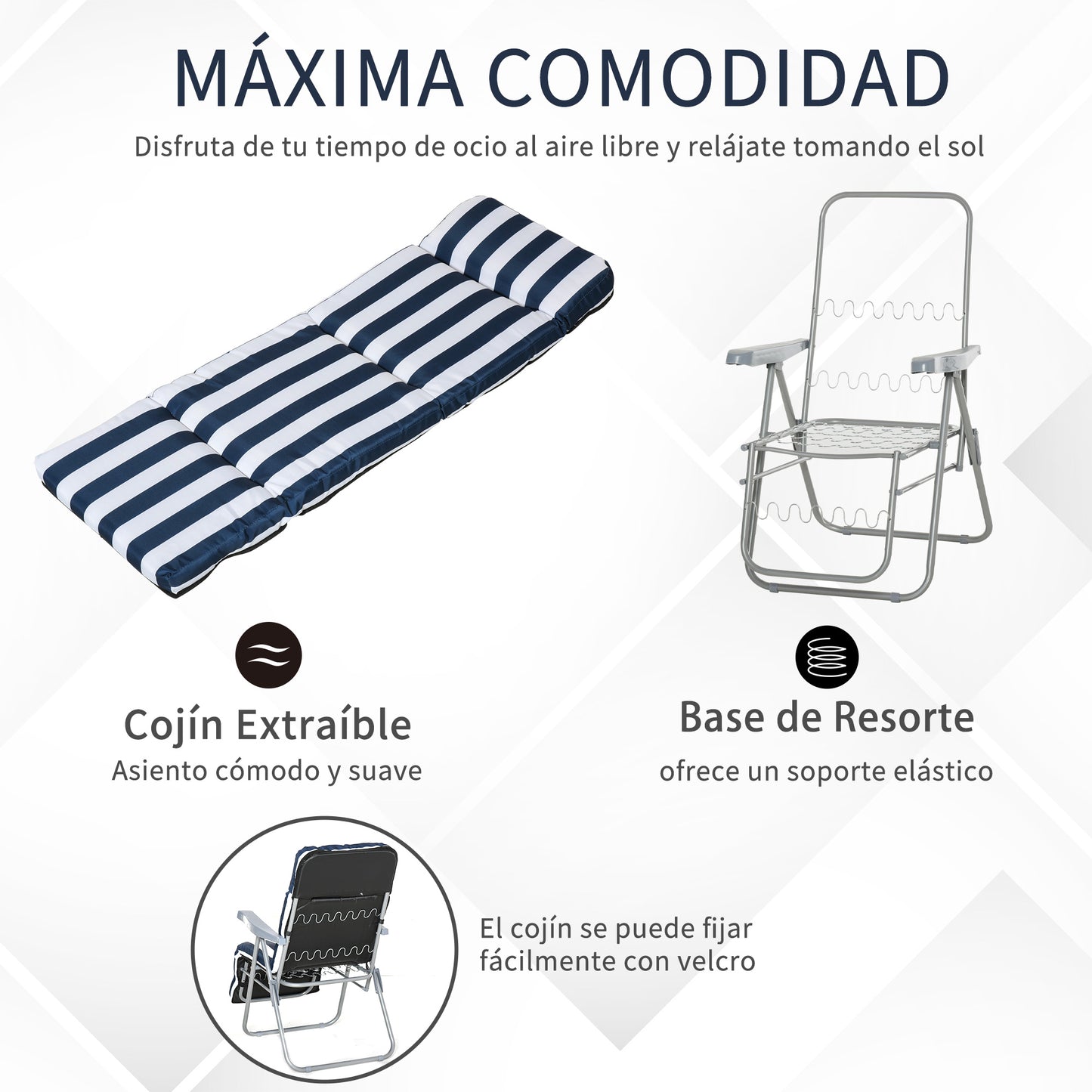 Outsunny 2 Tumbonas Plegables Con Respaldo Ajustable 60x75x66-102 Cm Azul_5