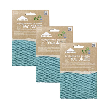 Pack 3x Bayetas PET reciclado microfibra 30 x 30 cm Eco Friendly ROZENBAL