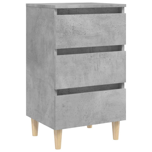 Mesita De Noche Patas Madera Maciza Gris Hormigón 40x35x69 Cm_0