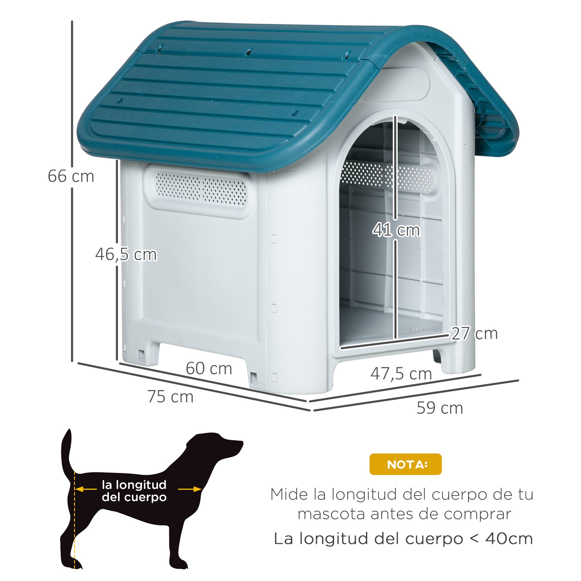 Pawhut Caseta Para Perros Mini Uso Interior Exterior 59x75x66 Cm Azul_2