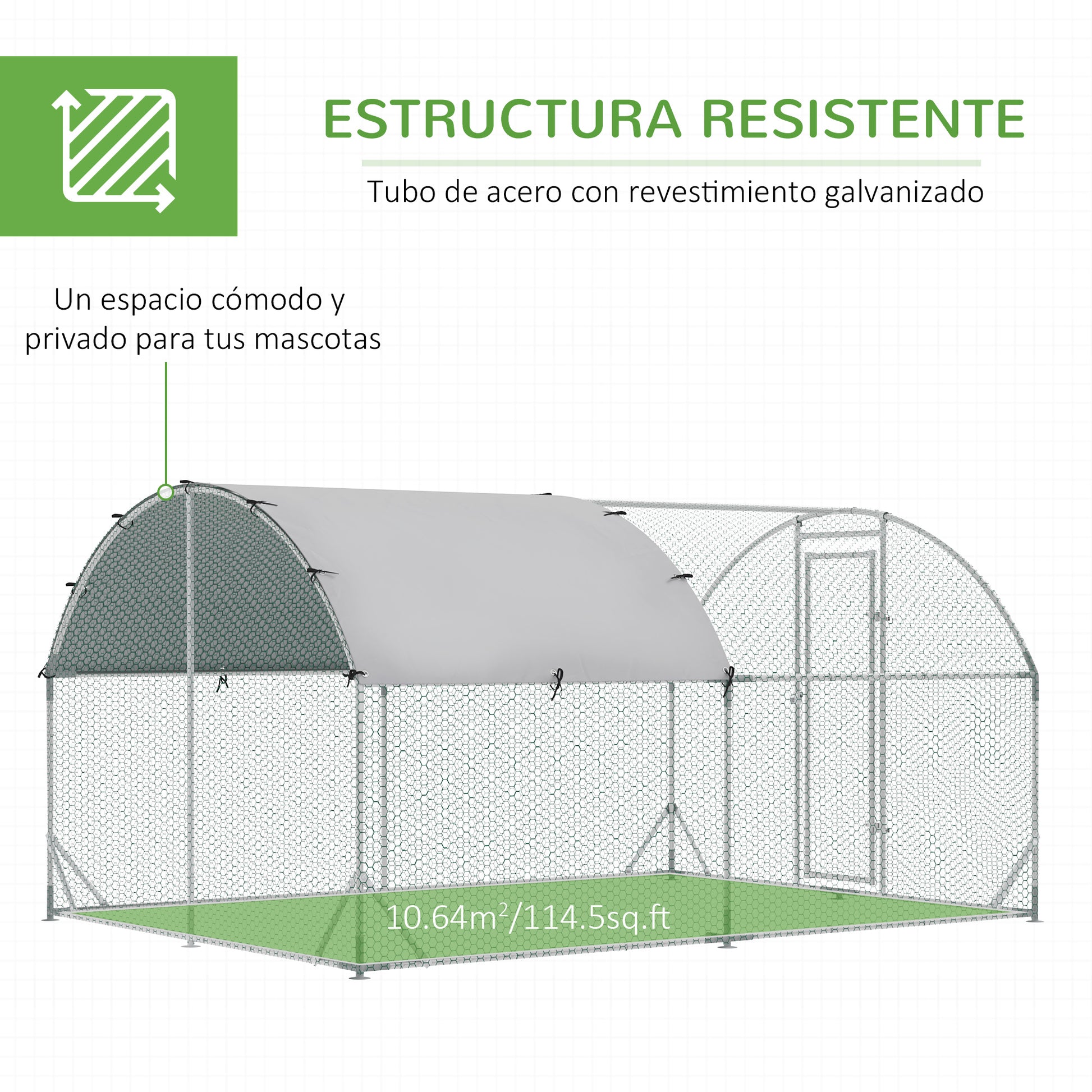Pawhut Gallinero Exterior 2,8x3,8x1,97 M Para 6-12 Gallinas De Acero Galvanizado_5
