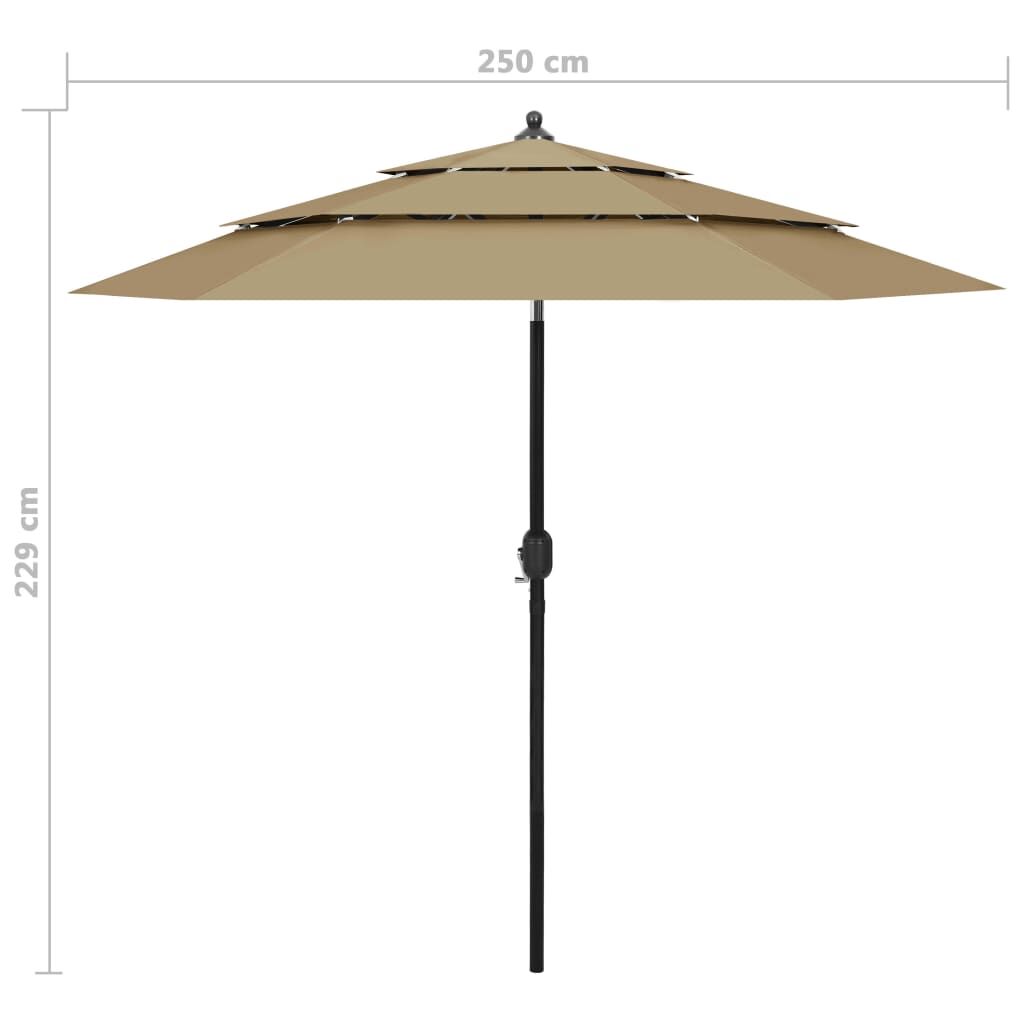 Vidaxl Sombrilla Jardín De 3 Niveles Con Palo De Aluminio Taupe 2,5 M_2