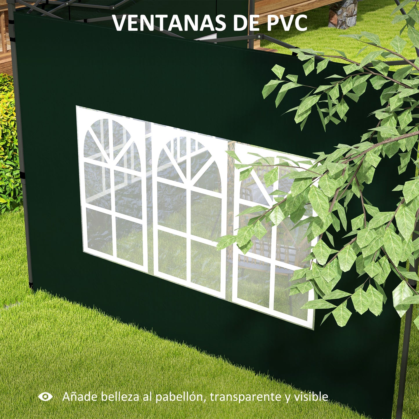 Outsunny Paredes Laterales Para Carpa 3x3 M Y 3x6 M 293x193 Cm Verde Oscuro_5