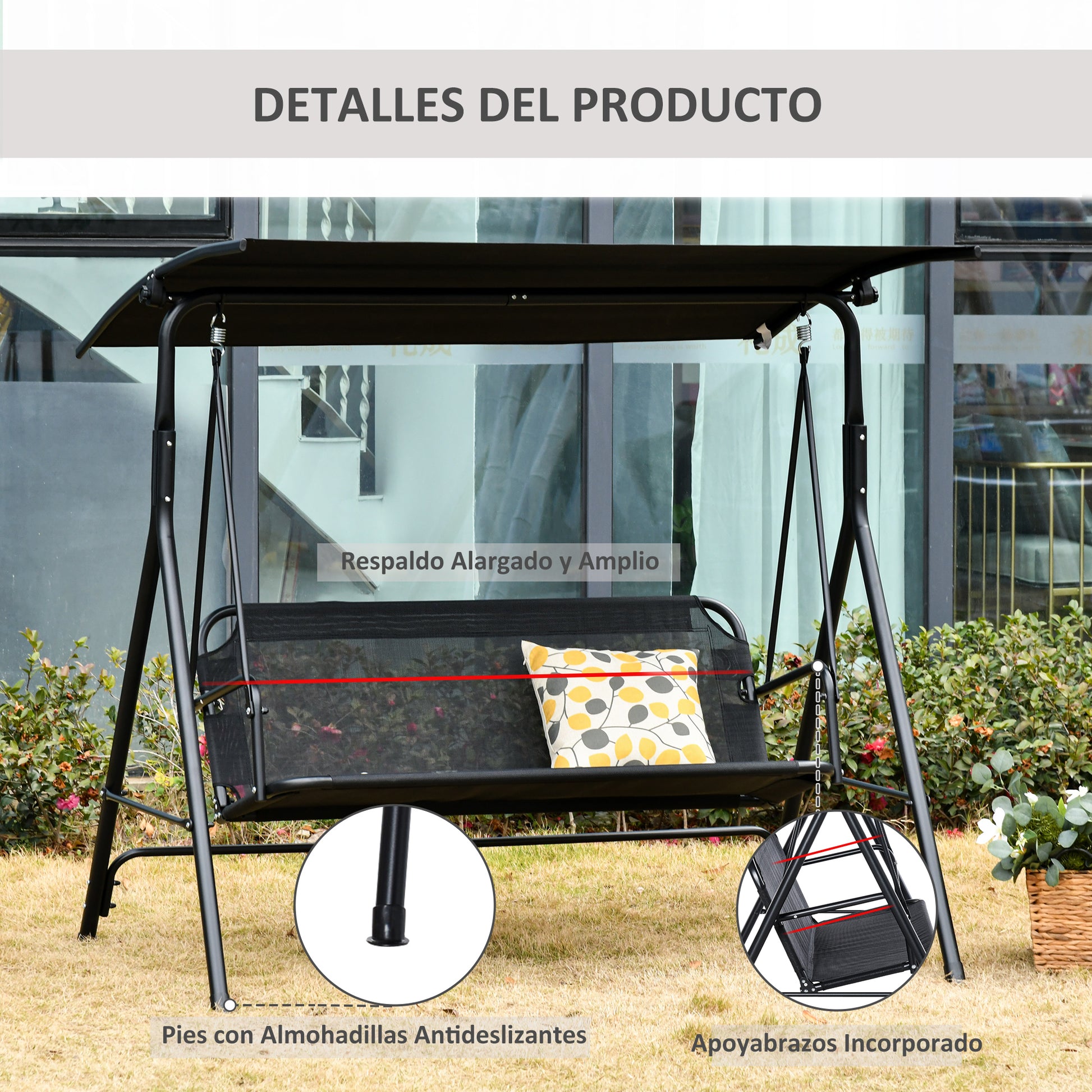 Outsunny Columpio De Jardín 2 Plazas Silla Balancín Techo Ajustable_4