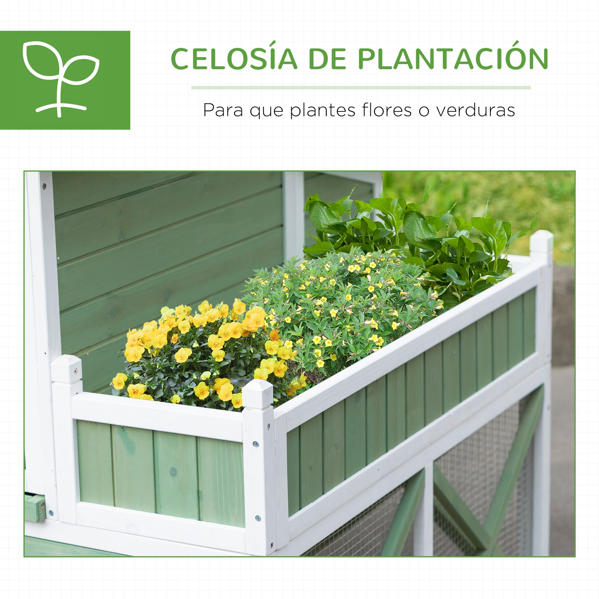 Pawhut Gallinero De Madera Exterior Con Corral Jardinera Y Bandeja 110x109x124cm_3