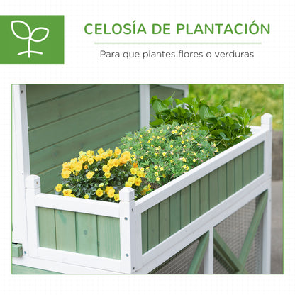 Pawhut Gallinero De Madera Exterior Con Corral Jardinera Y Bandeja 110x109x124cm_3