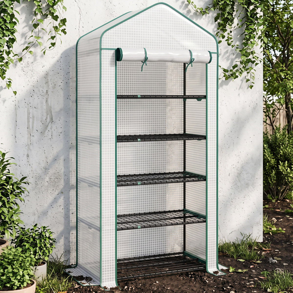 Invernadero De Jardín Outsunny Pe, Acero Blanco 90x49x193cm 845-937v00wt_1