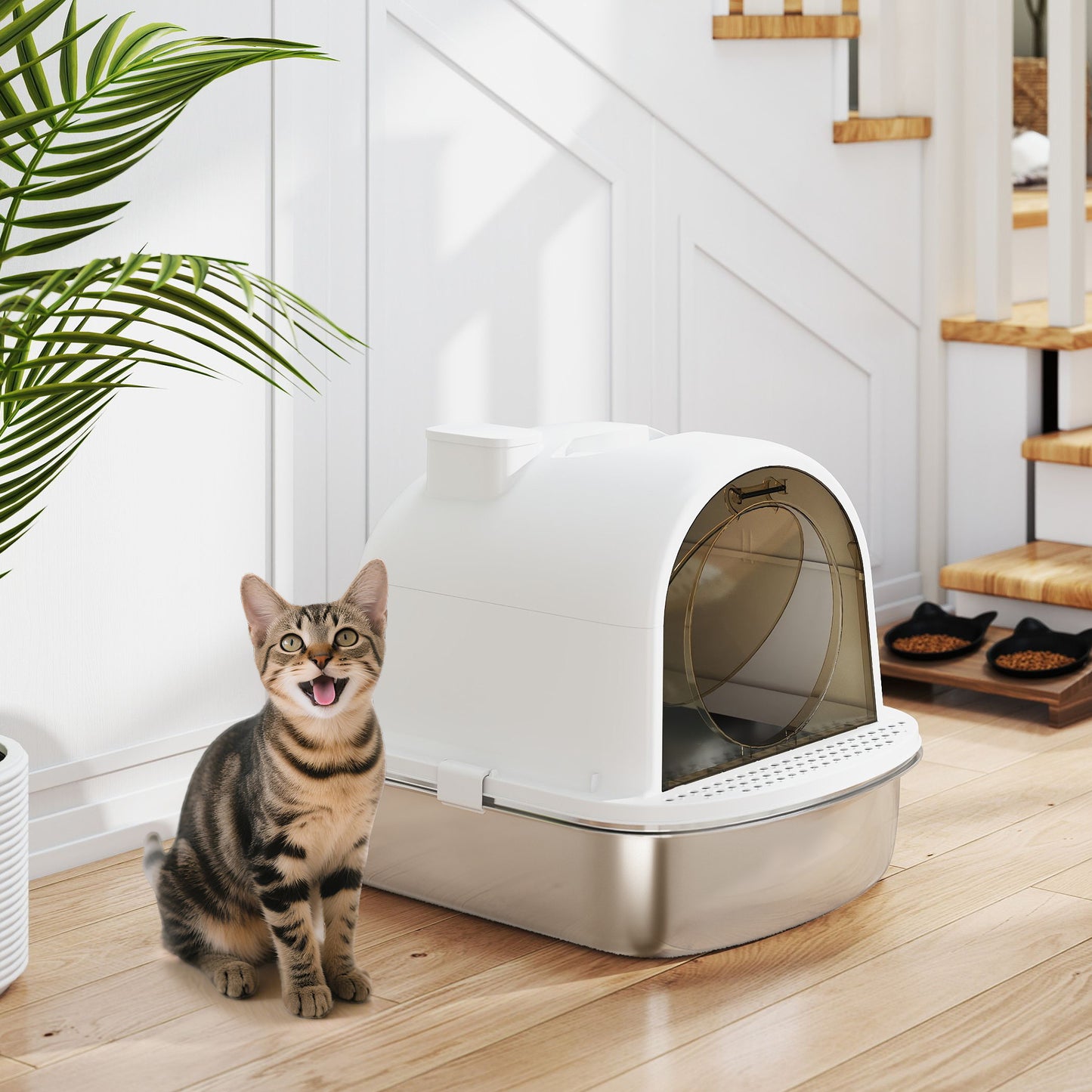 Pawhut Arenero Para Gatos De Acero Inoxidable Con Cubierto Bolsa Desodorizante_1