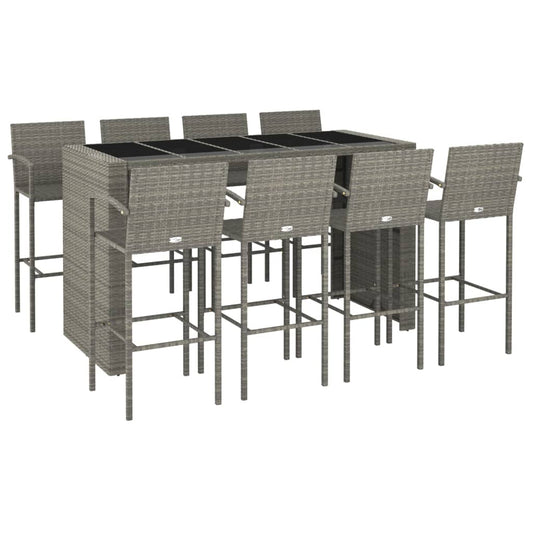 Vidaxl Mesa Y Taburetes Altos Jardín 9 Piezas Ratán Sintético Gris_0