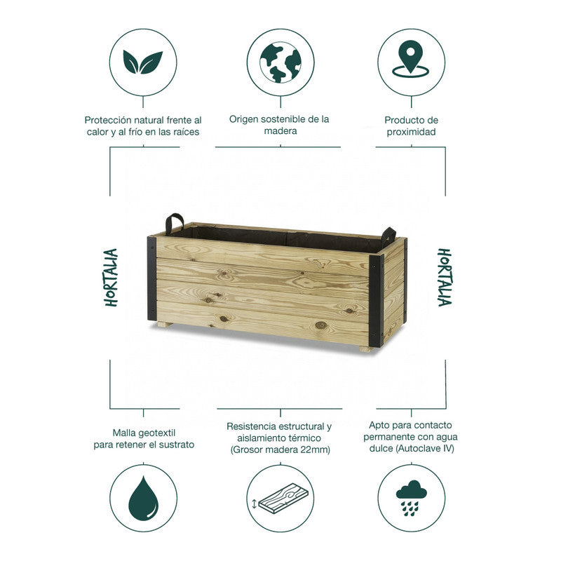 Jardinera De Madera Con Refuerzo De Aluminio 100x40x40 Cm Ghio Al Hortalia_4