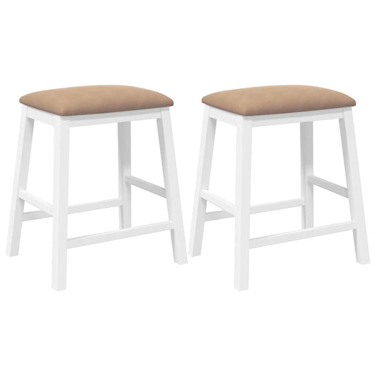 Sillas De Bar Con Cojines 2 Uds Madera Maciza Blanca Caucho_0