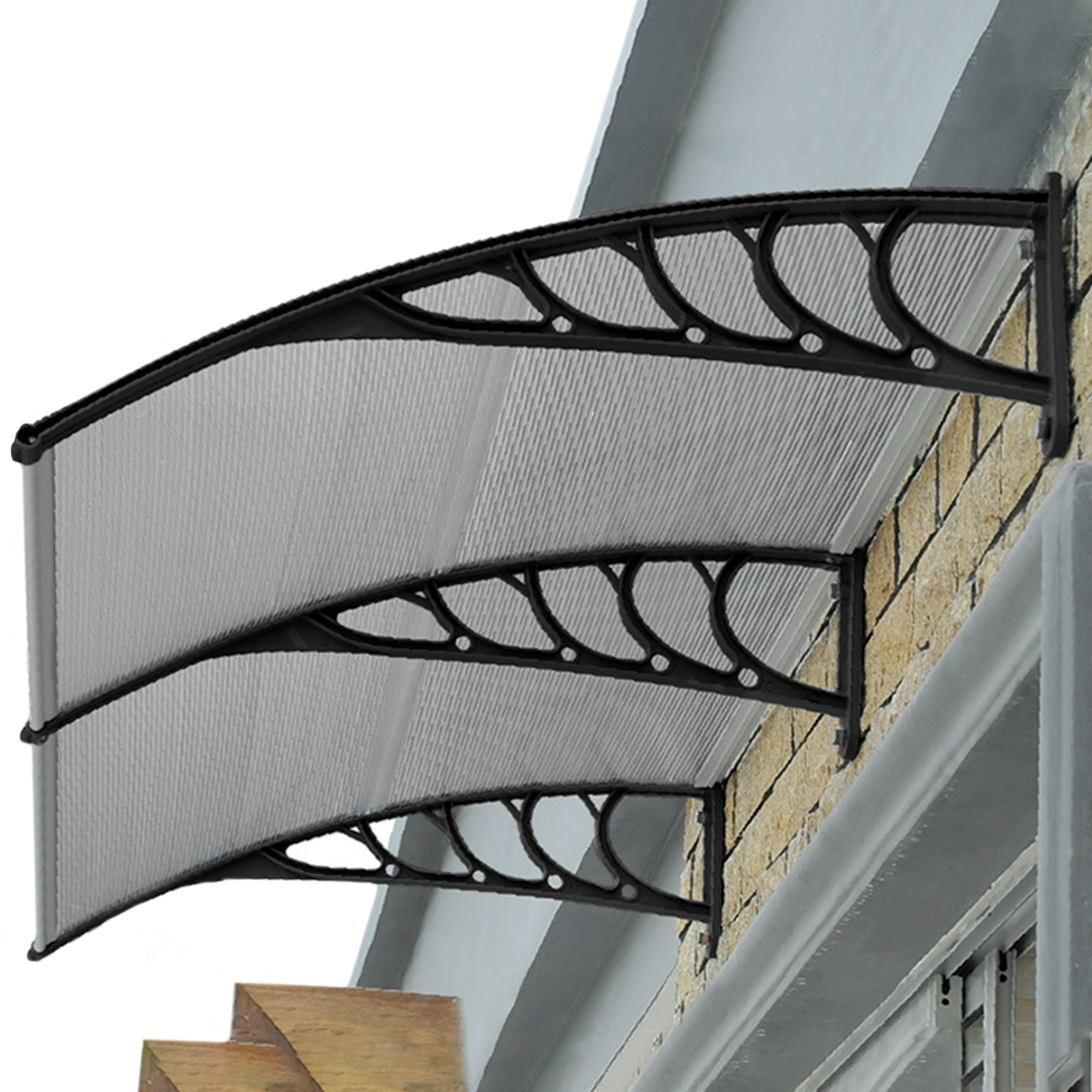 Tejadillo De Protección 80x60 Cm Gris Oscuro. Marquesina Para Puertas Y Ventanas Con Soporte Negro_2
