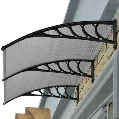 Tejadillo De Protección 200x80 Cm Gris Oscuro. Marquesina Para Puertas Y Ventanas Con Soporte Negro_2