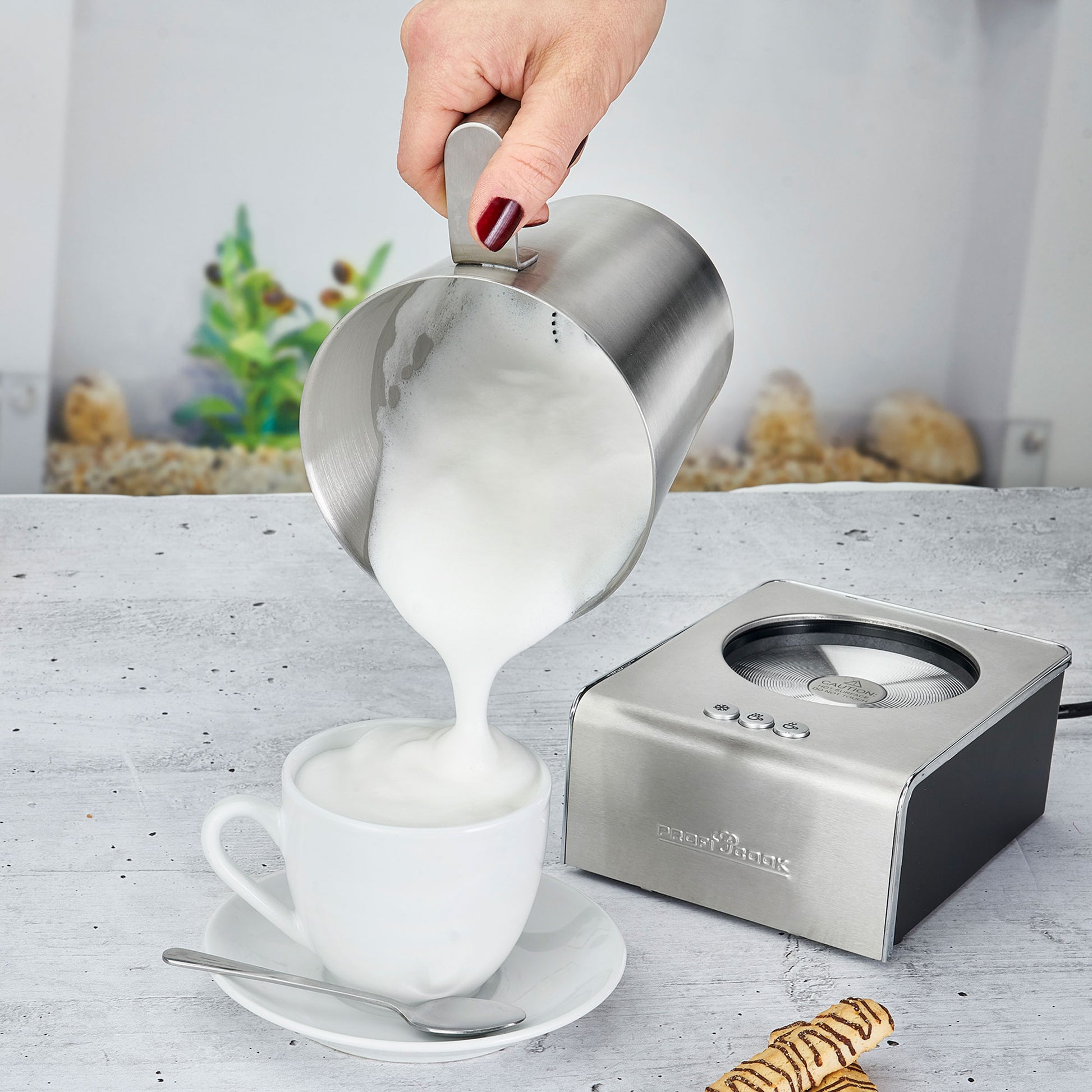 Espumador De Leche Automático, Acero Inoxidable, Calentamiento Integrado, Adecuado Chocolate Proficook Pc-ms1032, Plata_1
