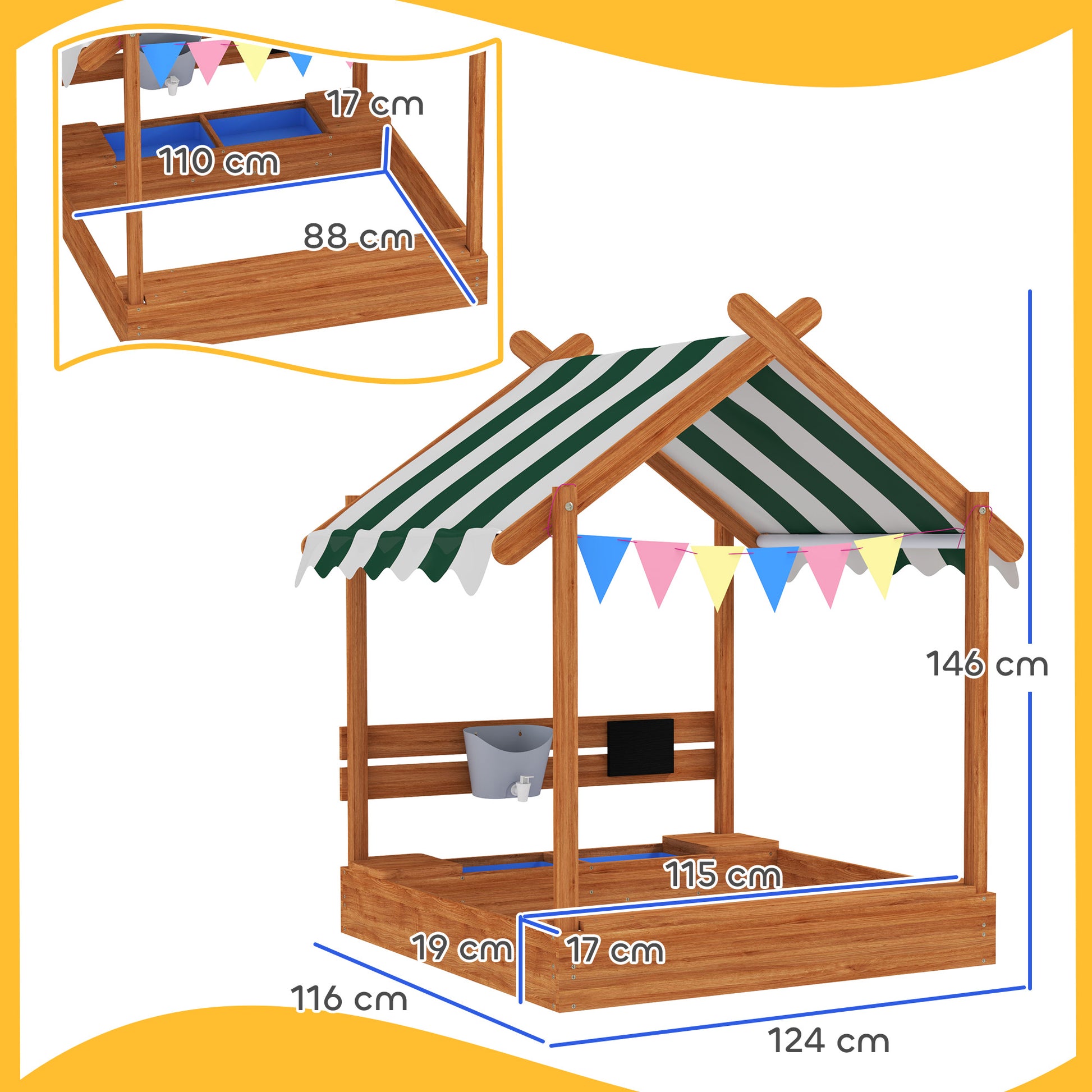 Outsunny Arenero Para Niños De Madera Con Toldo 124x116x146 Cm Naranja_2