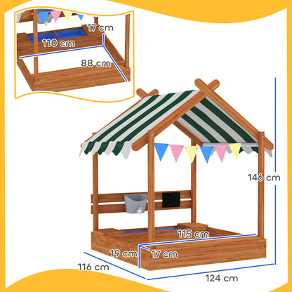 Outsunny Arenero Para Niños De Madera Con Toldo 124x116x146 Cm Naranja_2