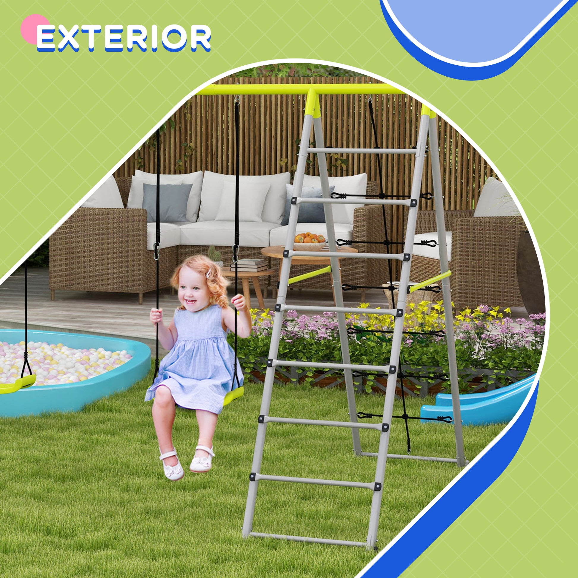 Outsunny Columpio Para Niños 4 En 1 Ajustable 260x185x180 Cm Gris Y Verde_5