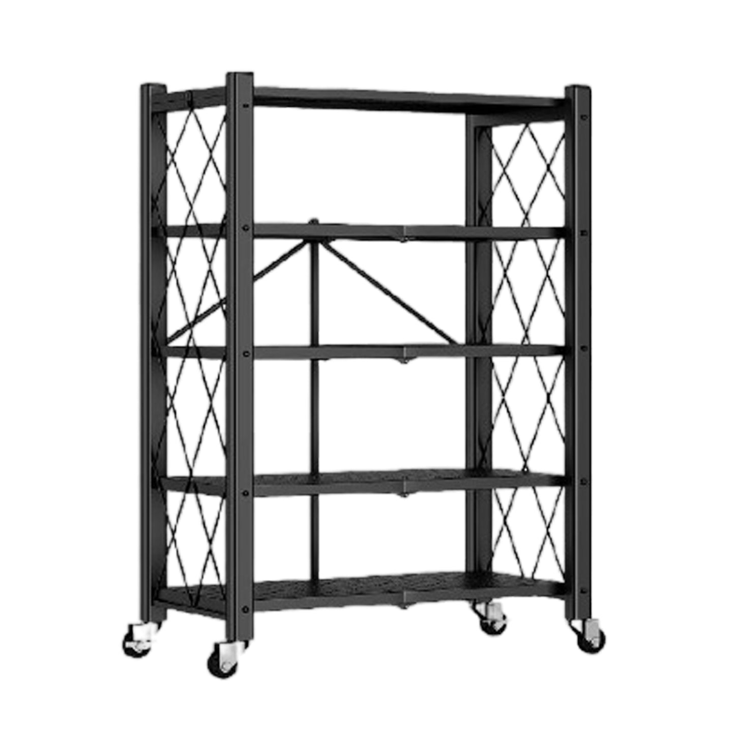 Joybos - Estantería De Almacenamiento Plegable De 5 Estantes Con Ruedas, Sin Montaje 71x34x165cm Negro_3