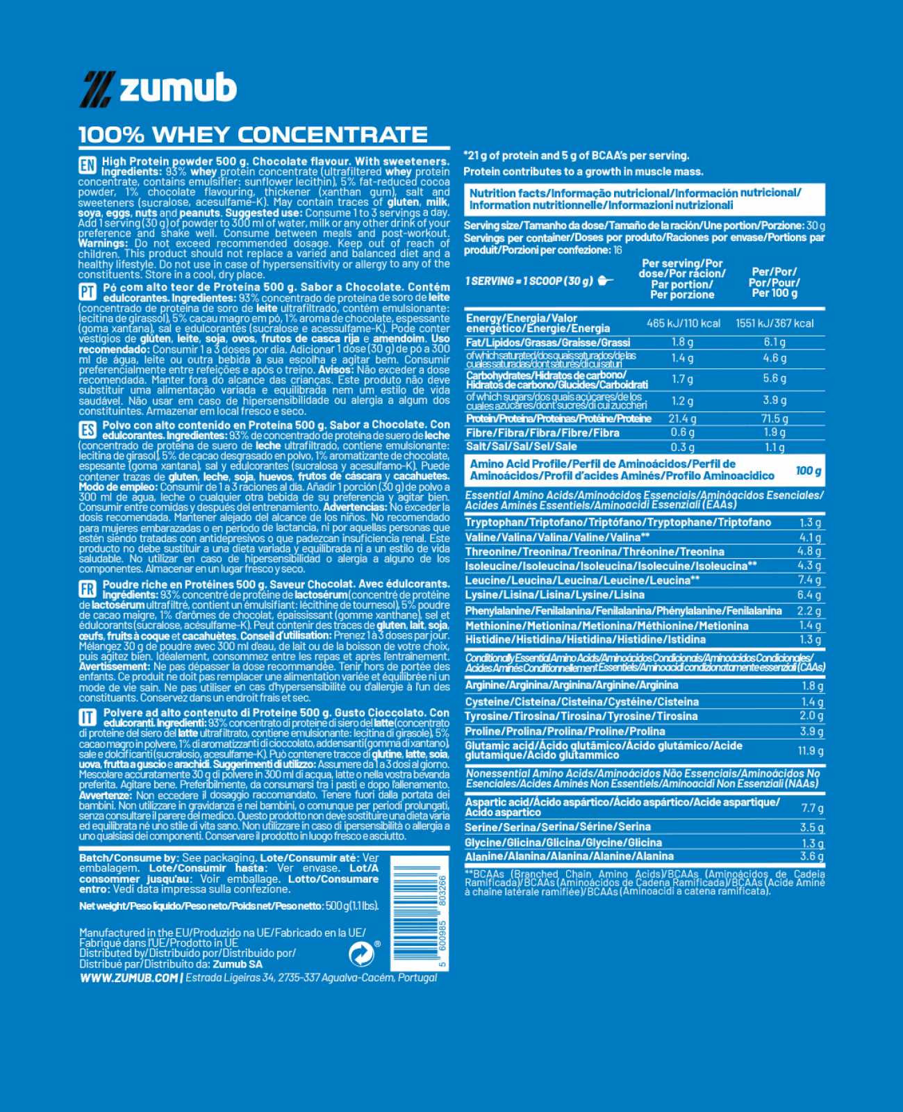 Zumub 100% Whey Concentrate 500 G  - Chocolate_1