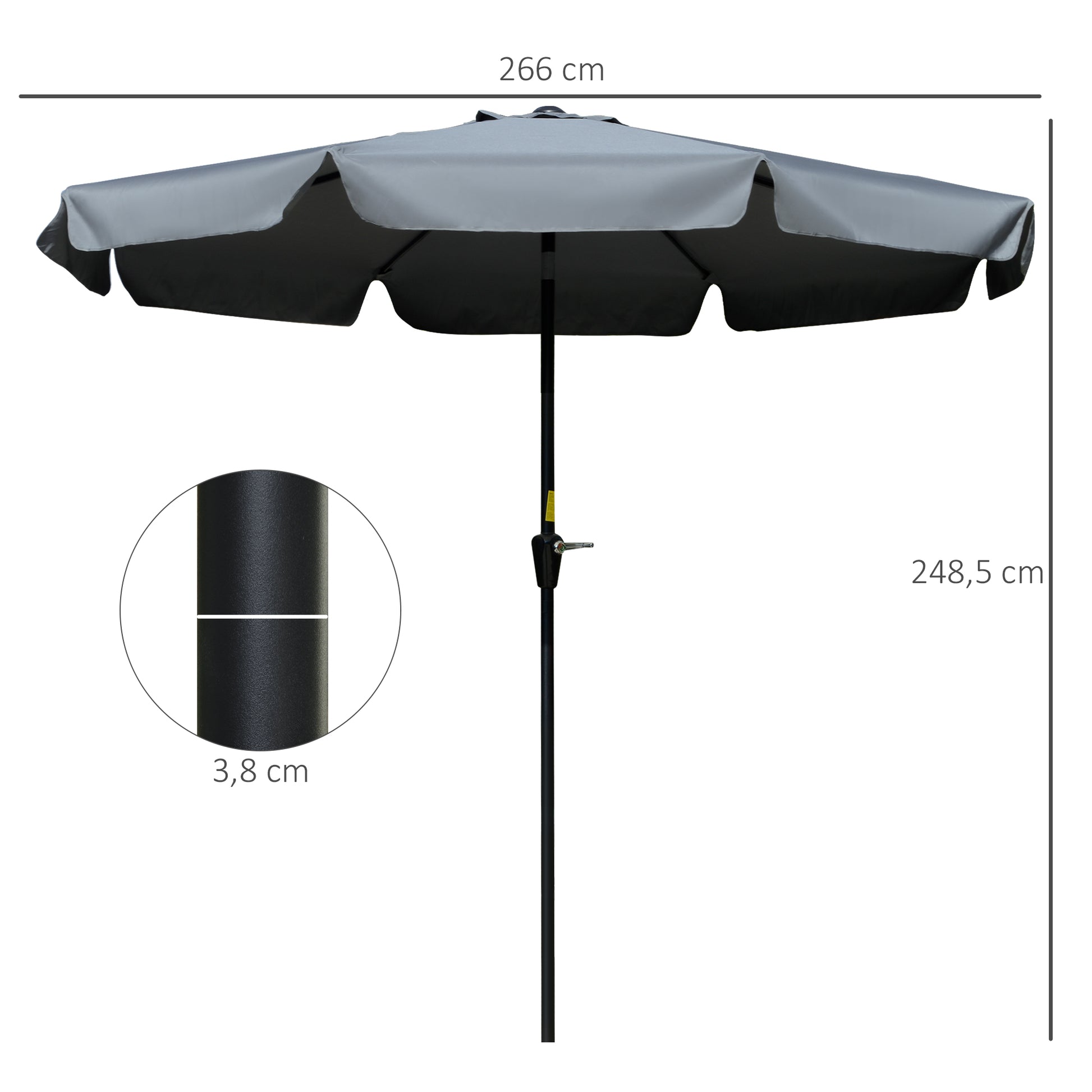 Outsunny Sombrilla De Jardín De Aluminio Ø266x250 Cm Con Ángulo Ajustable Gris_2