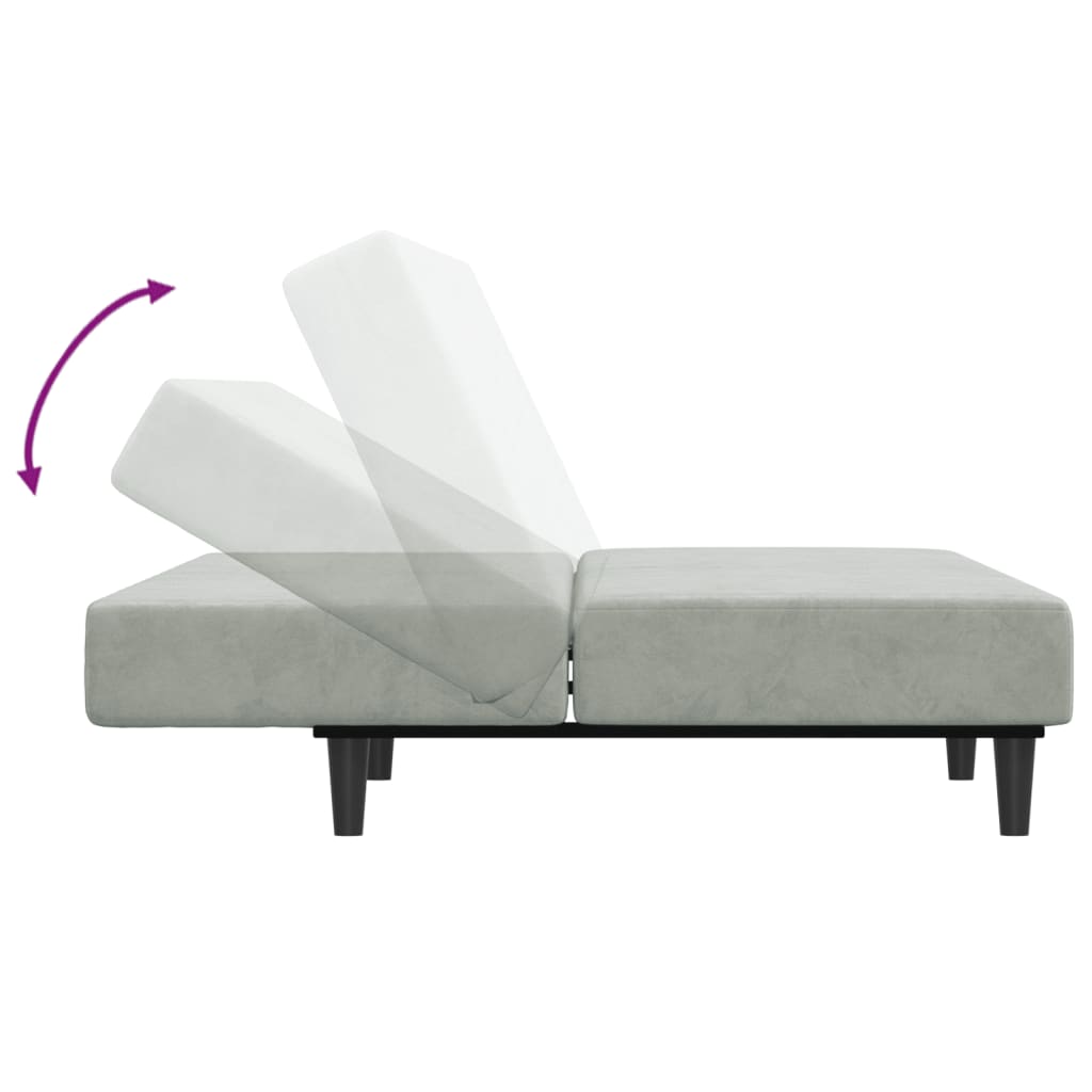 Sofá Cama De 2 Plazas Con Taburete Terciopelo Gris Claro / Vetonek_1