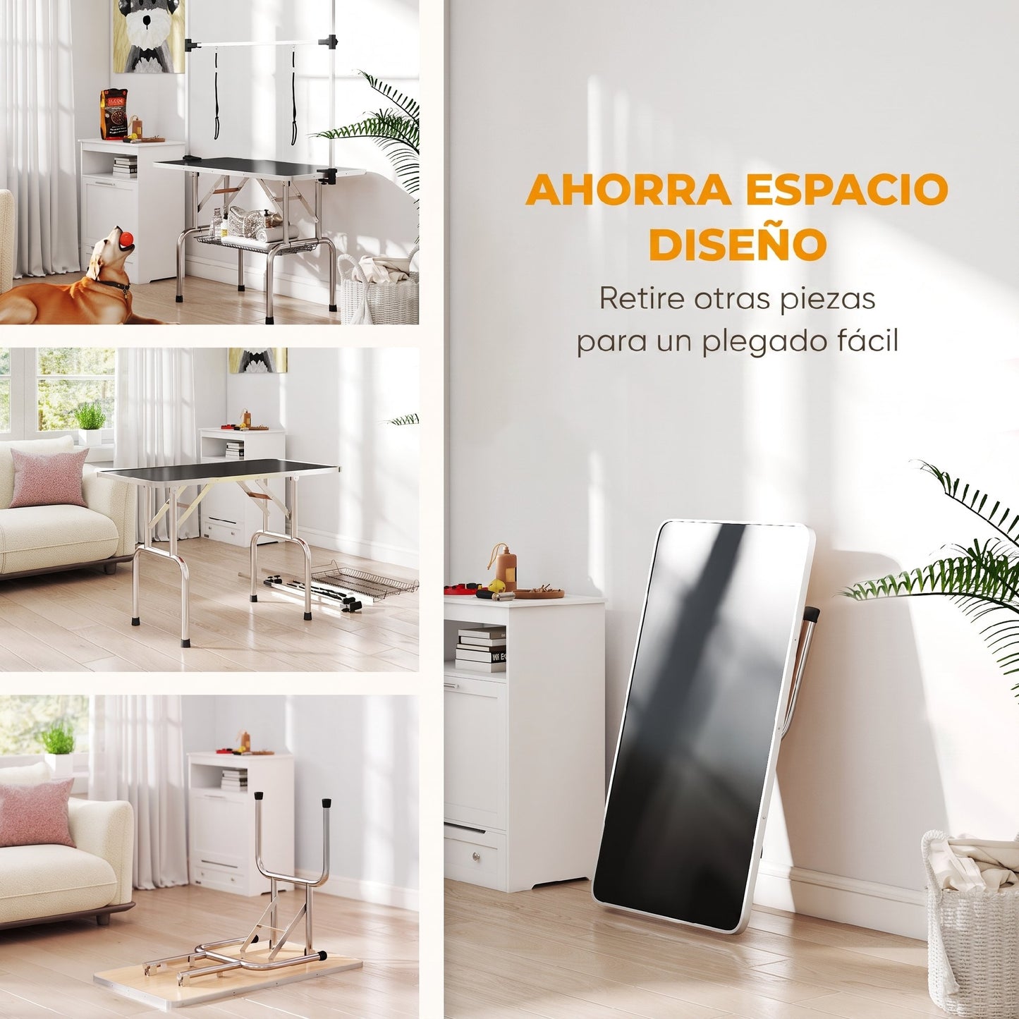 Pawhut Mesa De Peluquería Para Mascotas Plegable 107x60x170 Cm Negro_4