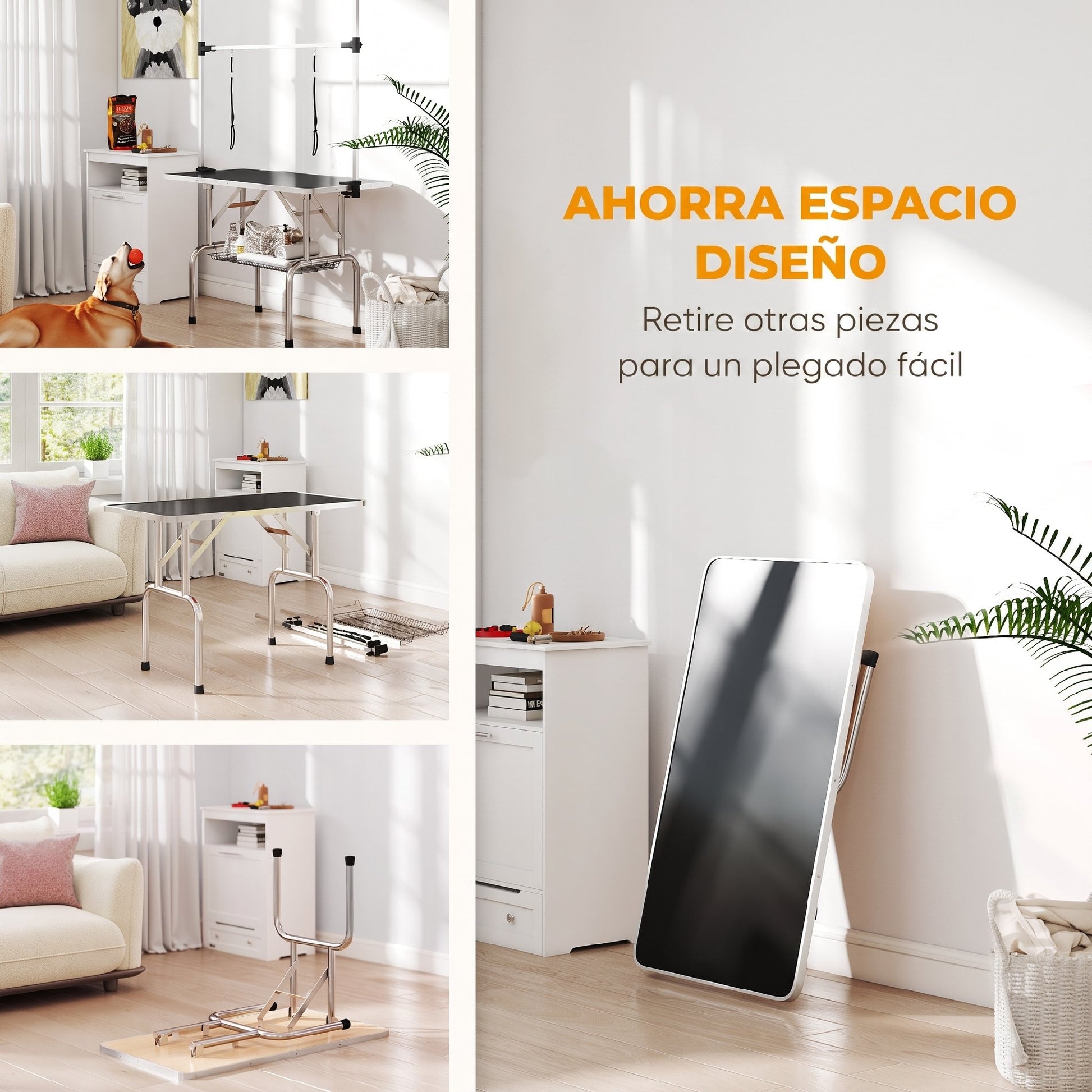 Pawhut Mesa De Peluquería Para Mascotas Plegable 107x60x170 Cm Negro_4