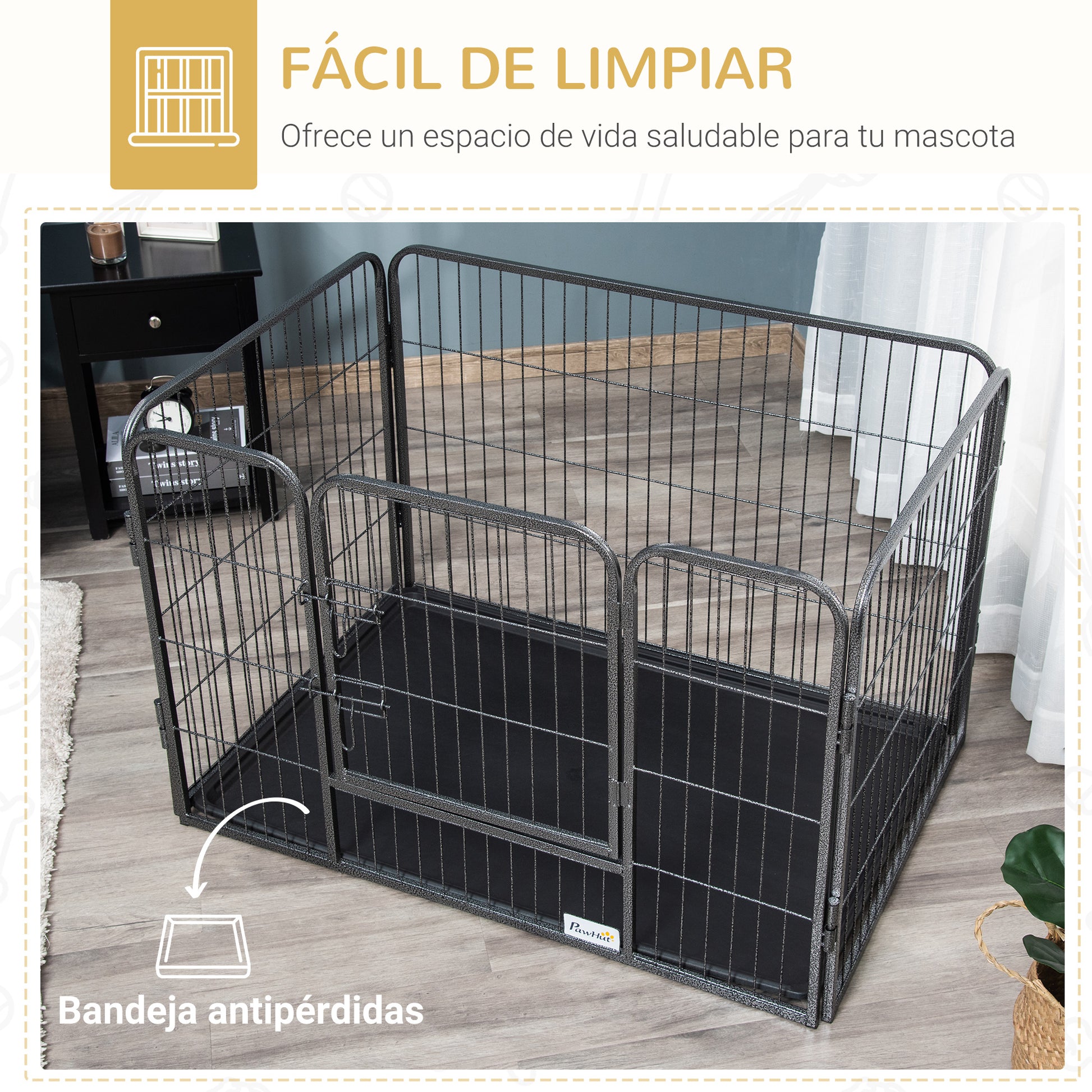 Pawhut Parque Mascotas Rectangular 4 Vallas Puerta Doble Pestillos 109x74x71cm_5