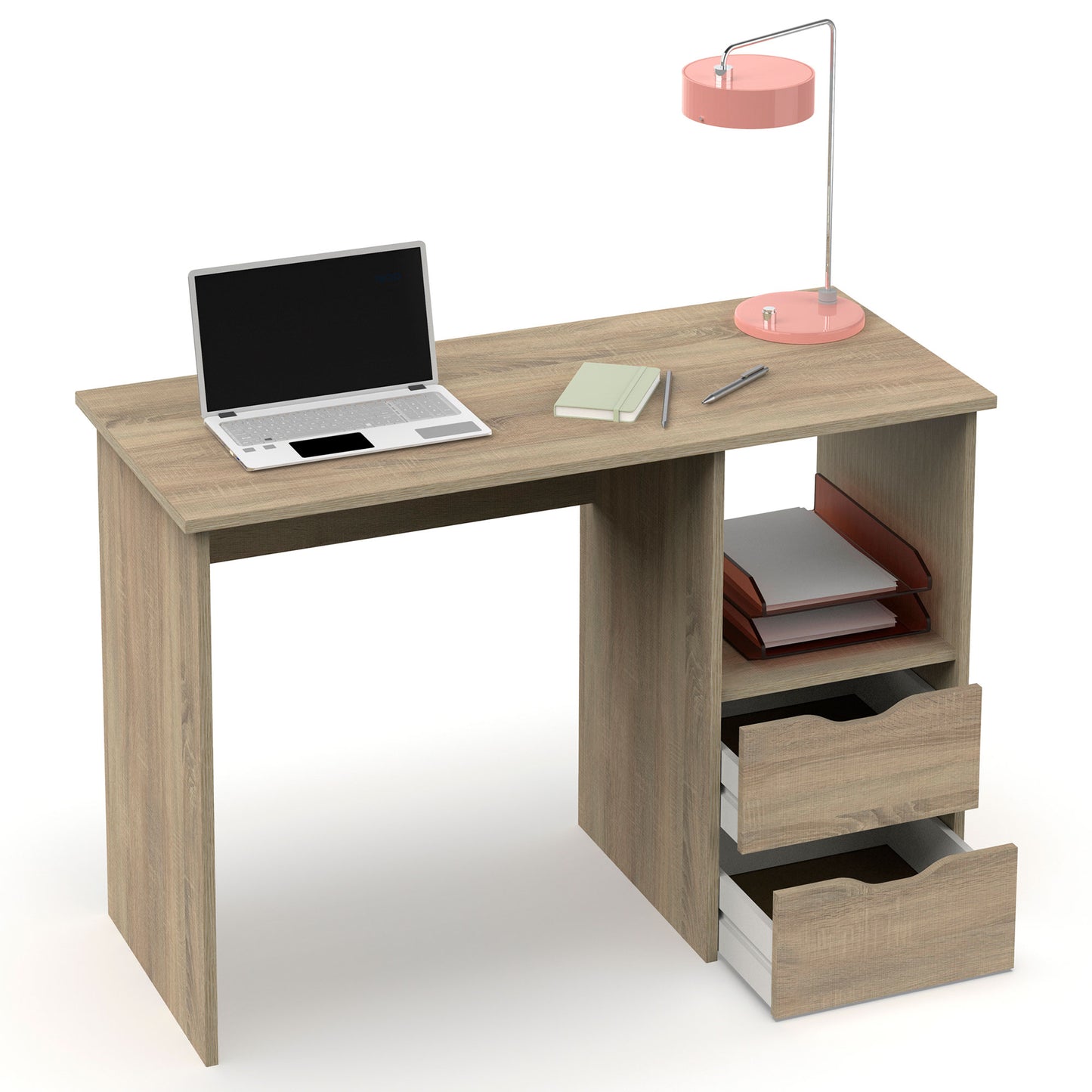 Escritorio, Mesa De Ordenador 76x115x50cm 2 Cajones, Oficina, Habitación Juvenil, Desk, Tocador, Briebe, Prakt, Madera_2