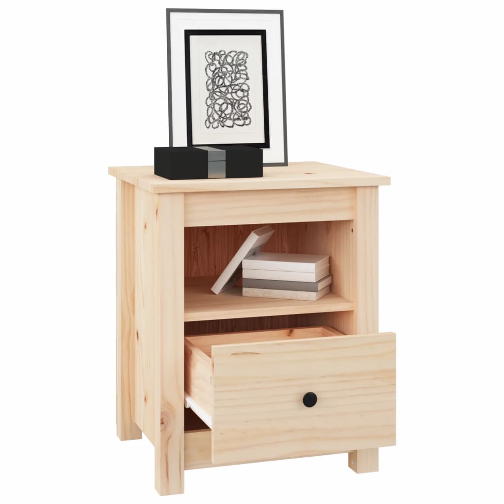 Mesita De Noche Madera Maciza De Pino 40x35x49 Cm_1