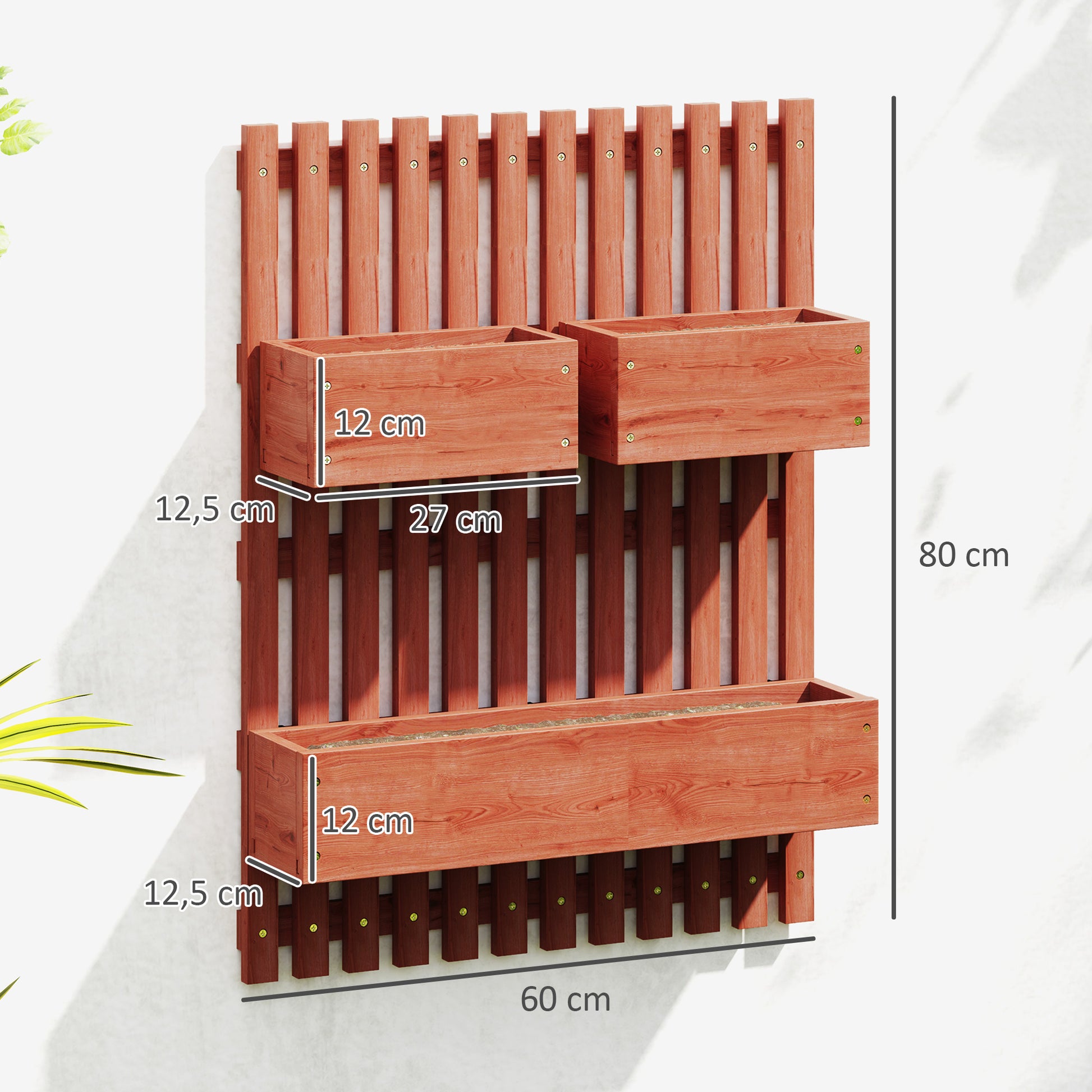Outsunny Jardinera De Pared Con Enrejado De Madera 3 Macetas Móviles 60x16x80 Cm_2