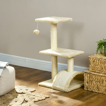 Pawhut Árbol Rascador Para Gatos Mediano De 3 Niveles Con Postes De Sisal Crema_1
