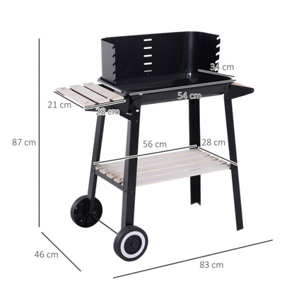 Outsunny Barbacoa Carbón Altura Parrillas Ajustable Estantes Ruedas 83x46x87 Cm_2