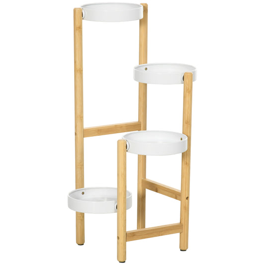 Outsunny Soporte Para Plantas Con Pies De Bambú Ø28x80 Cm Naturaly Blanco_0